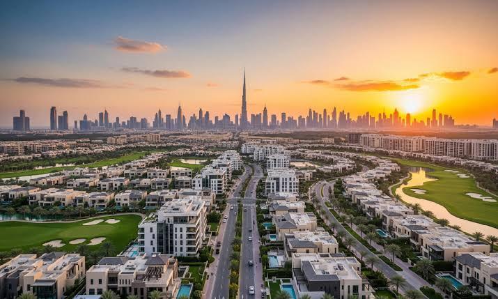 New Dubai homes under development, the Downtown skyline behind them